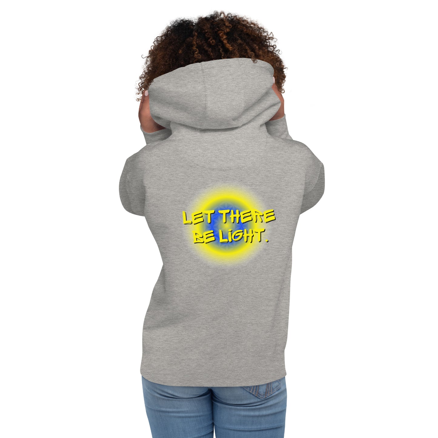 Sudadera con capucha unisex Light Riders con "Let There Be Light" en la espalda