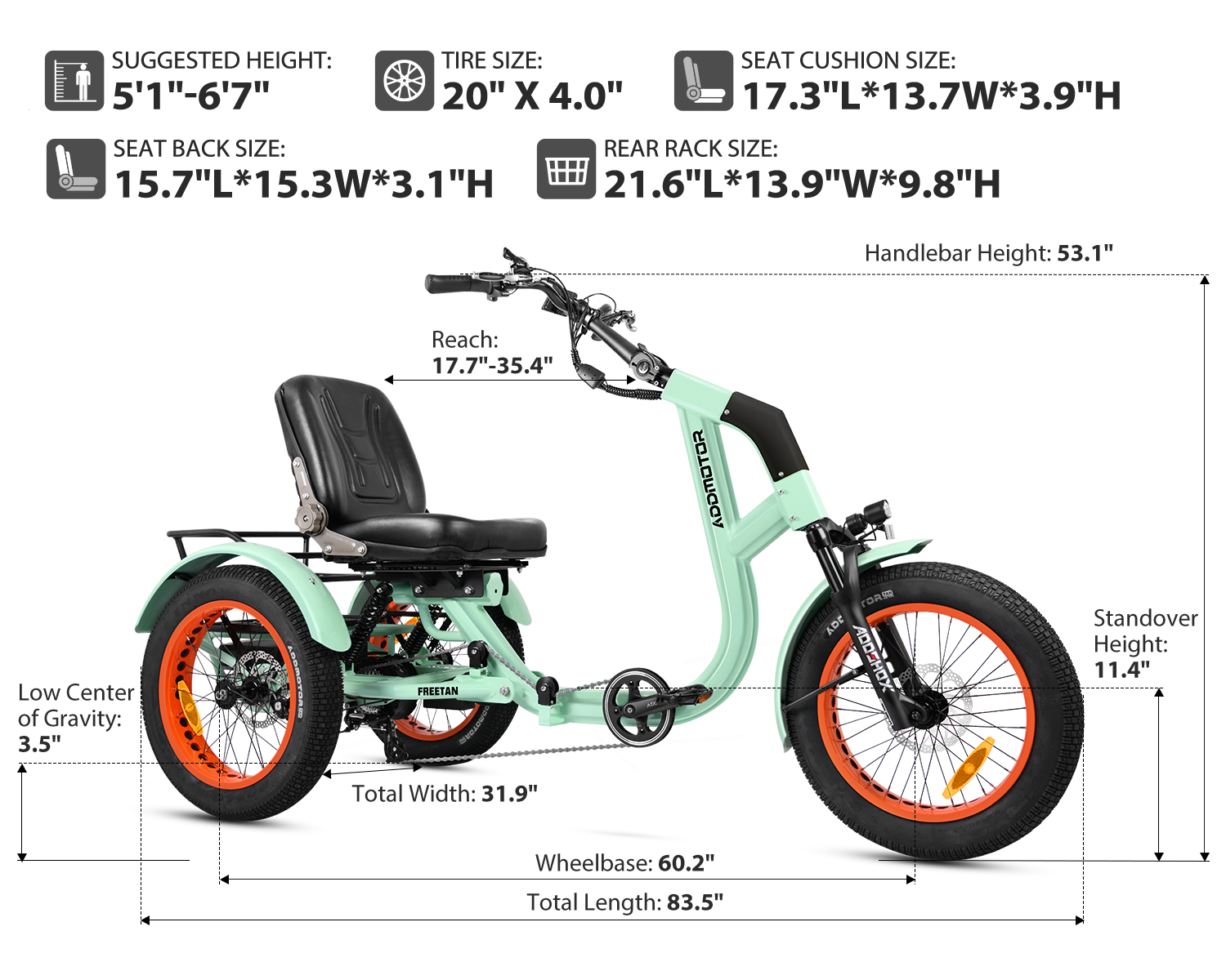Freetan M-368X Full-Suspension Semi-Recumbent eTrike